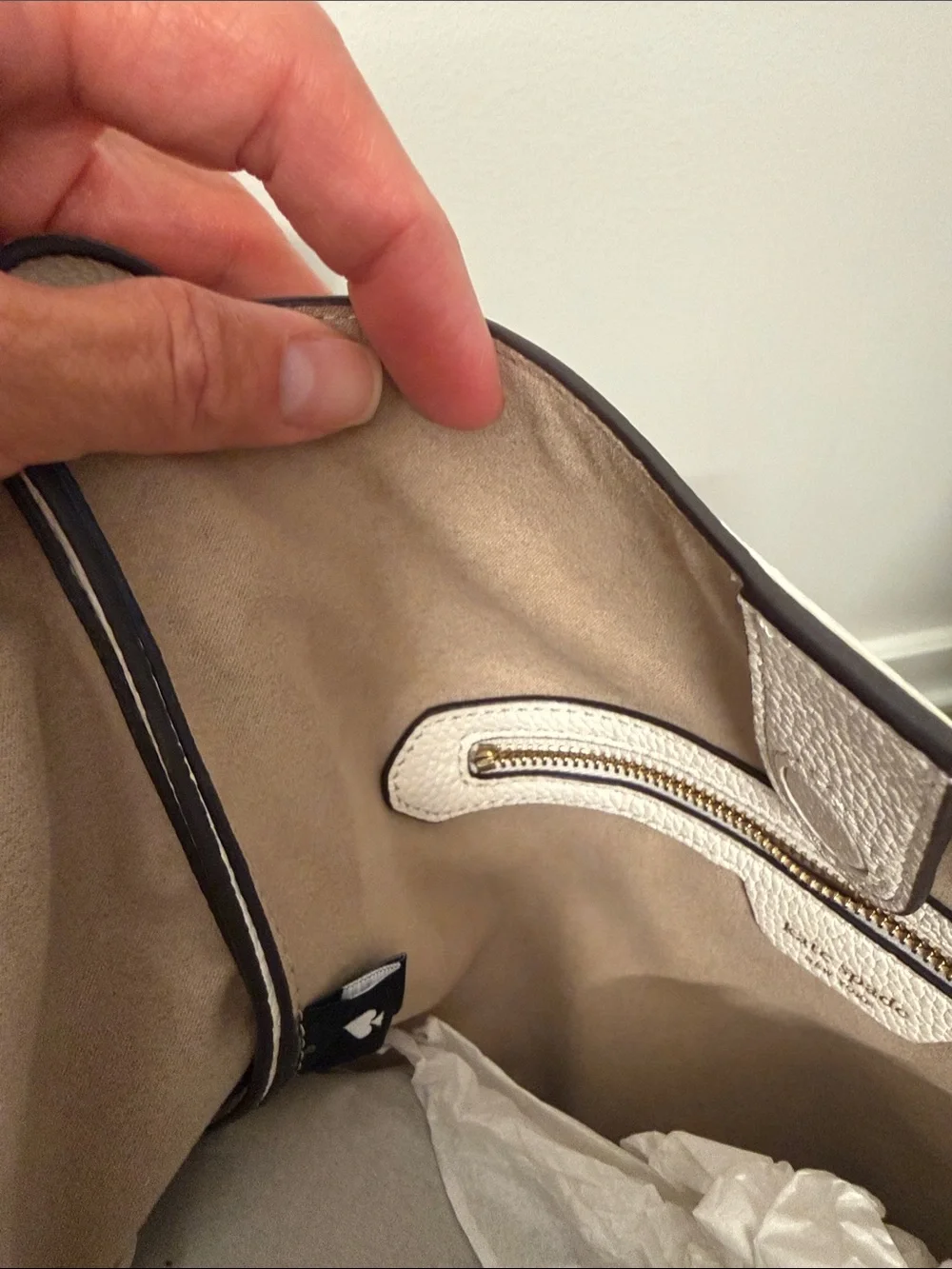 kate spade White Pebbled Leather Shoulder Bag with Tan Interior Trim